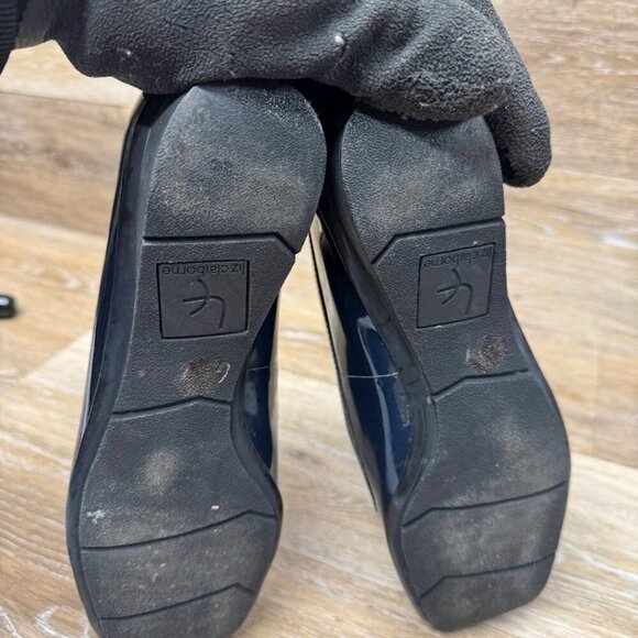 Liz Claiborne Dominique Navy Patent Leather Wedge Heels Women's Size 8.5 - Picture 4 of 6